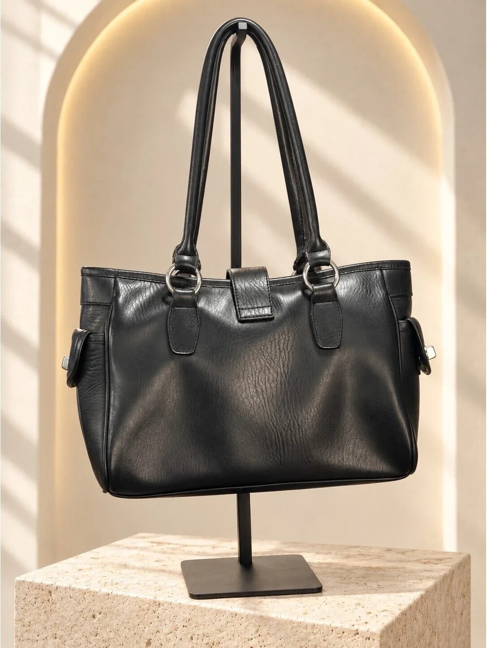 Coach Leather Medium Tote Bag Black with Heart Charm Shoulder Handbag